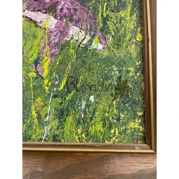 VTG Colorful Trippy Mushroom Acrylic Painting 1970's Landscape 21"x 27.5" - Picture 9 of 9